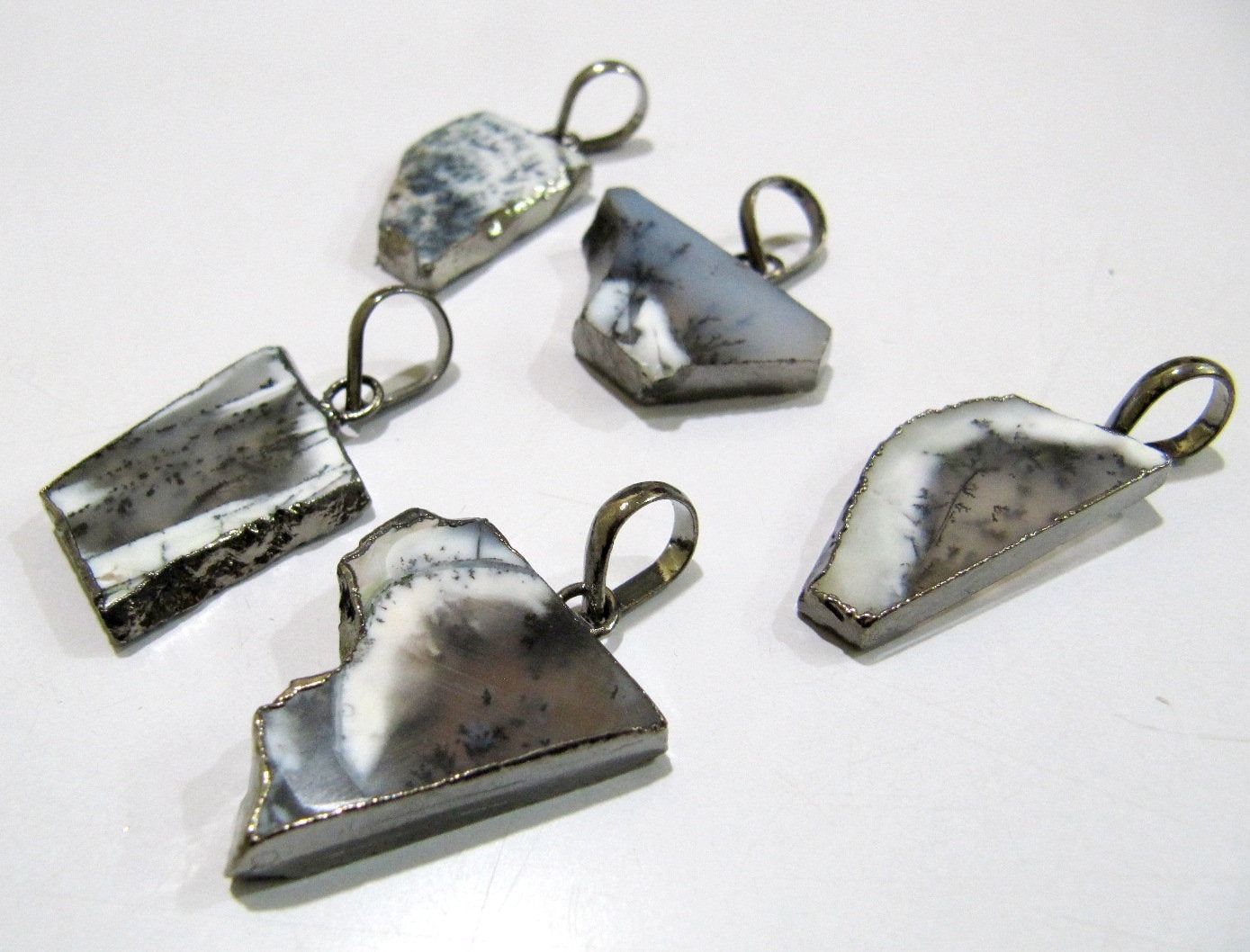 Natural Dendrite Slice Pendant Free Form Connector Charm With Black Electroplated Edge Single Loop 1 inch approximately sold per piece