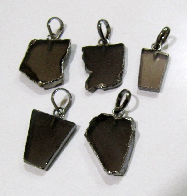 Natural Smoky Quartz Slice Pendant Free Form Connector Charm With Black Oxidized  Electroplated Edge Single Loop 1inch sold per piece