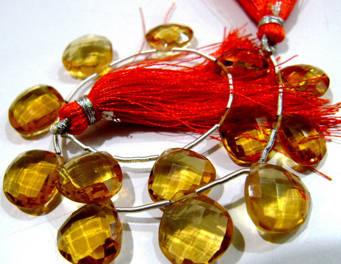 Citrine Heart Shape Briolette Beads / Faceted Side Drilled Citrine Quartz Beads 13mm Size Strand 8 inches long wholesale price