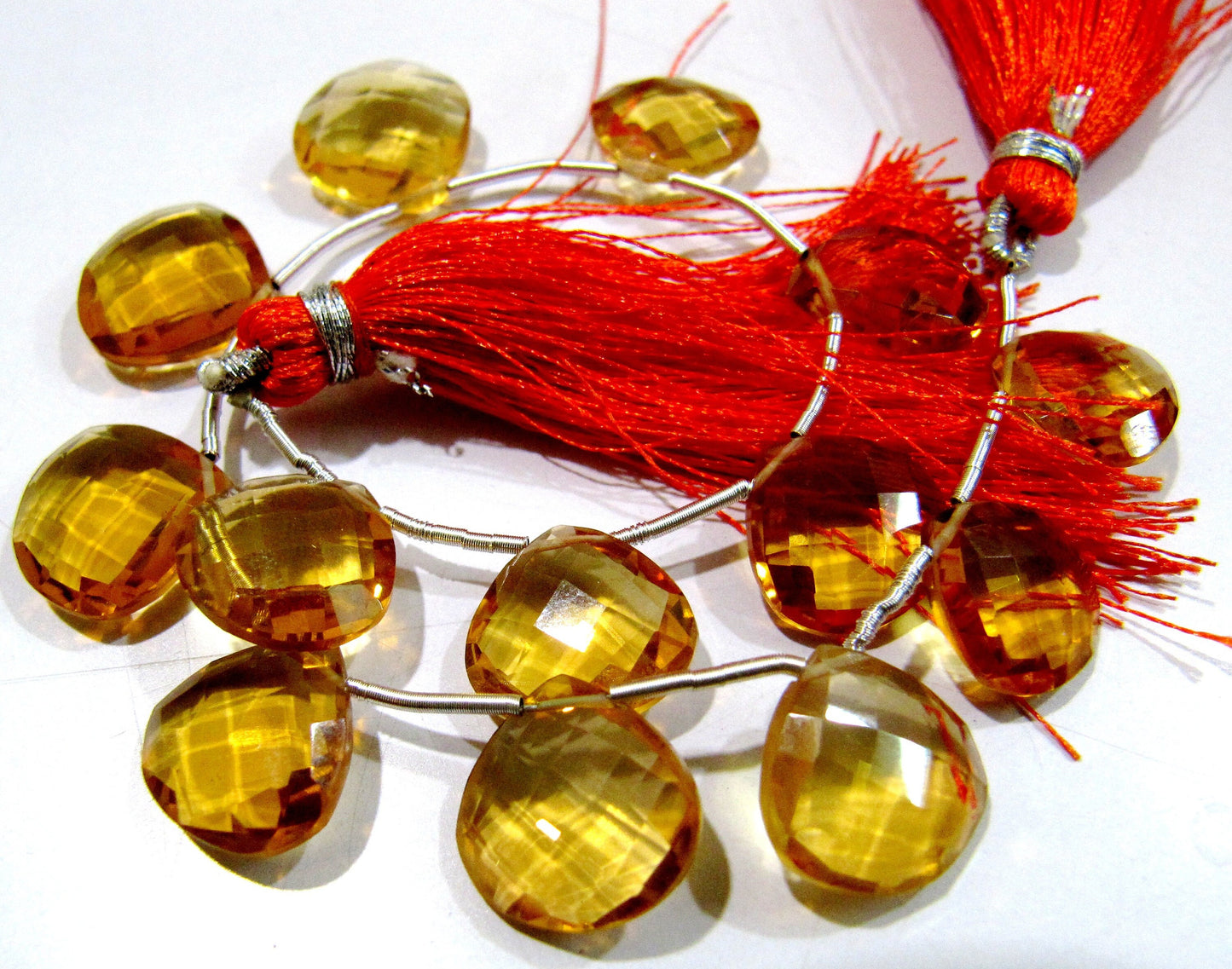 Citrine Heart Shape Briolette Beads / Faceted Side Drilled Citrine Quartz Beads 13mm Size Strand 8 inches long wholesale price