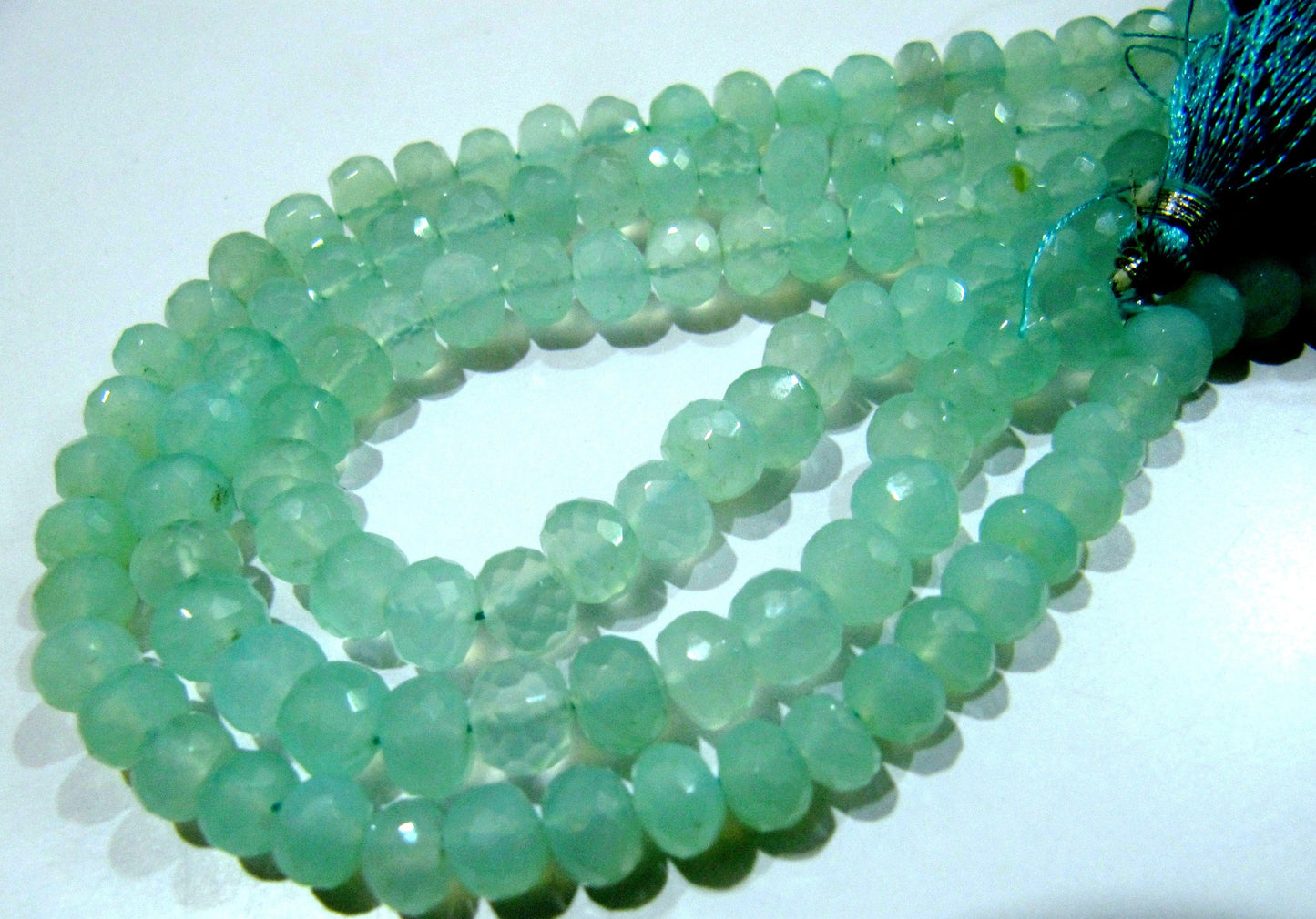 AAA Quality Natural Aqua Chalcedony Beads / Rondelle Faceted 5-8mm Size Aqua Chalcedony Beads / Strand 8 inches long / Gemstone Beads.