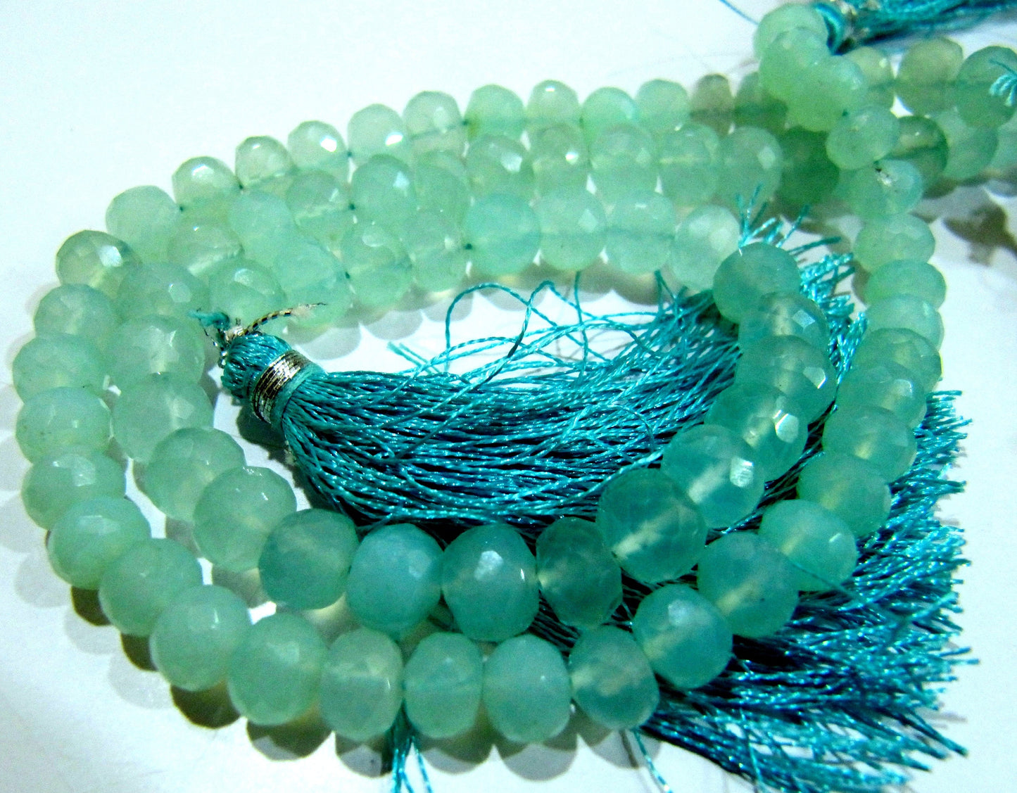 AAA Quality Natural Aqua Chalcedony Beads / Rondelle Faceted 5-8mm Size Aqua Chalcedony Beads / Strand 8 inches long / Gemstone Beads.