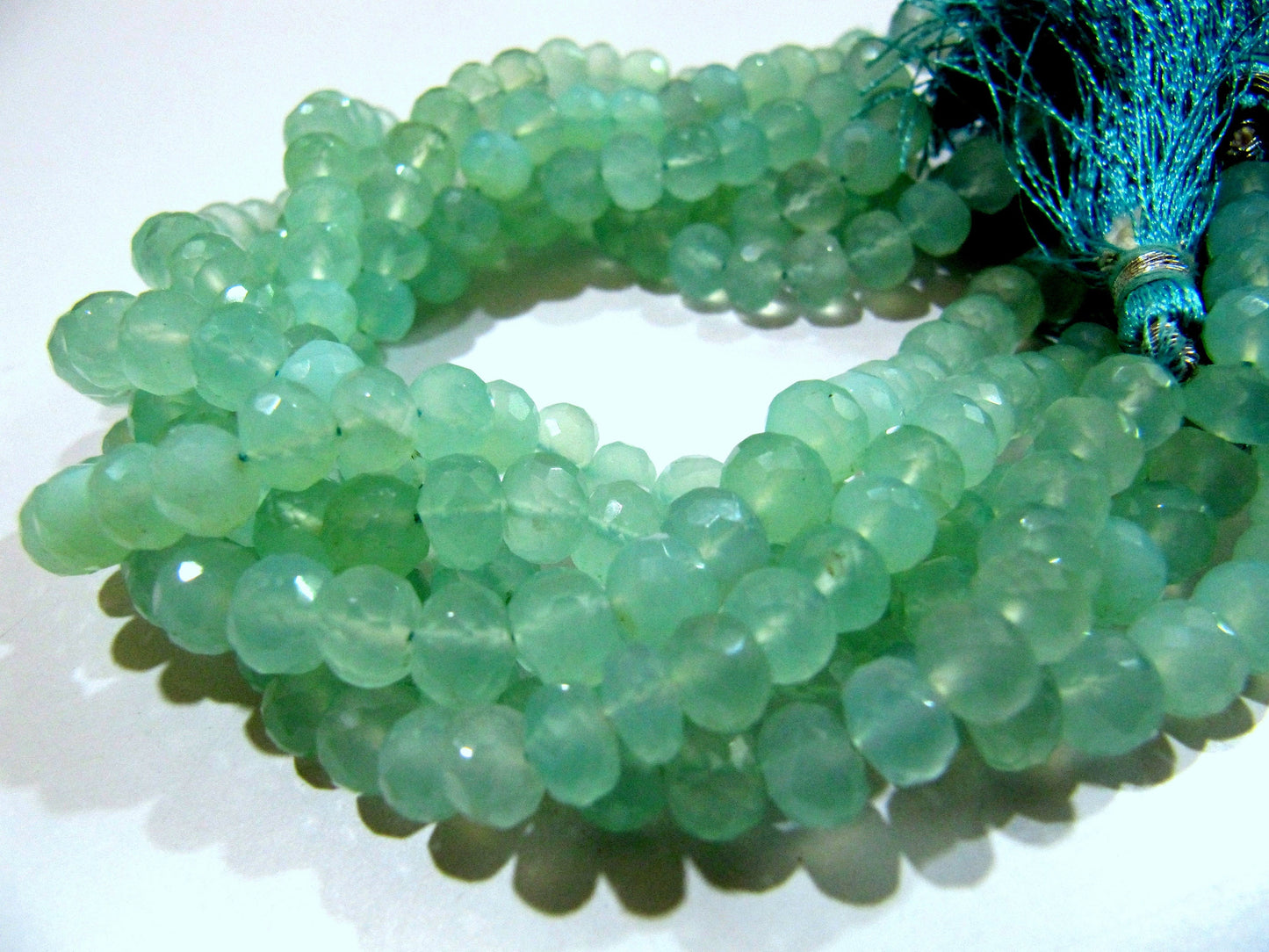 AAA Quality Natural Aqua Chalcedony Beads / Rondelle Faceted 5-8mm Size Aqua Chalcedony Beads / Strand 8 inches long / Gemstone Beads.