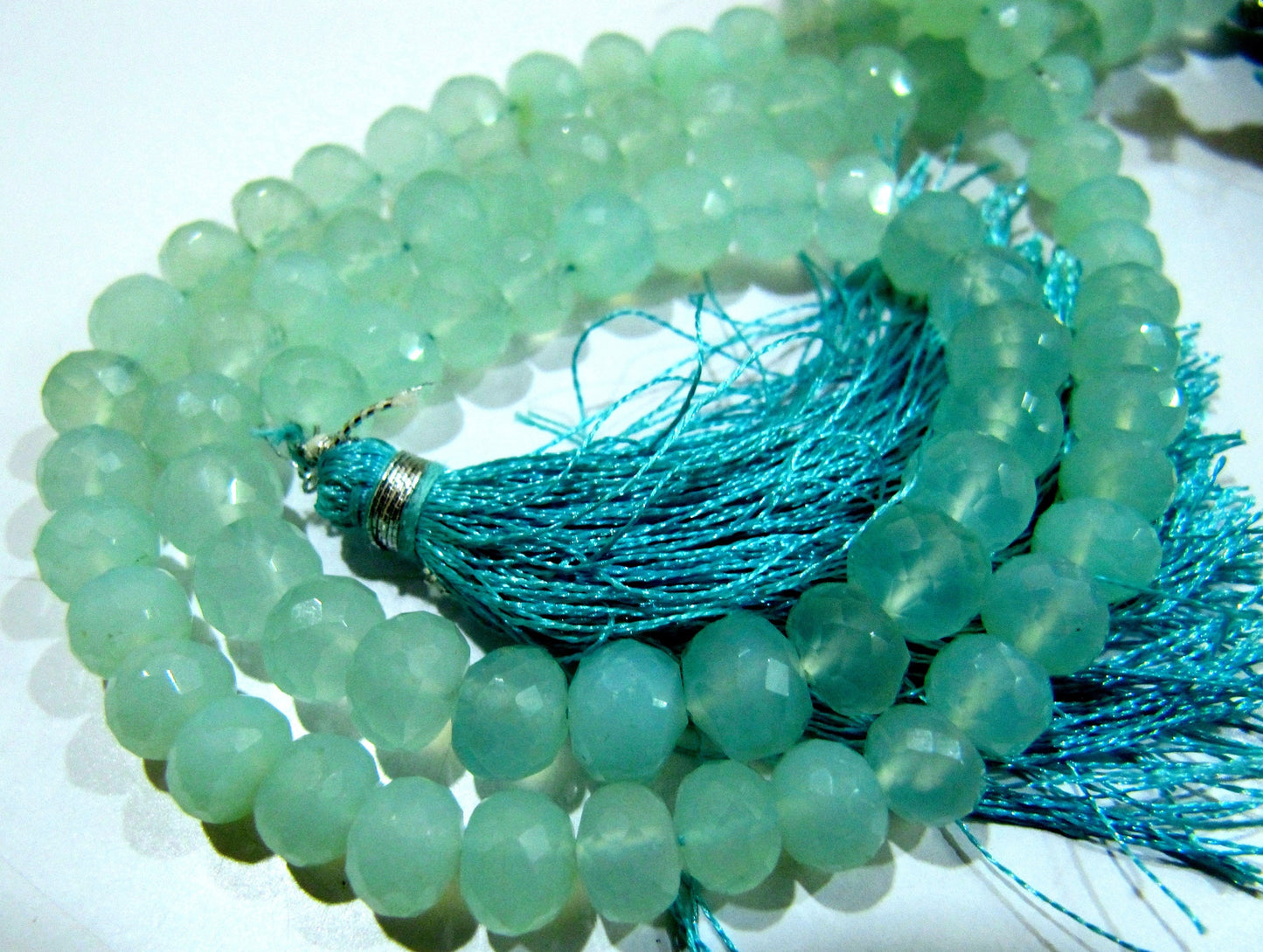 AAA Quality Natural Aqua Chalcedony Beads / Rondelle Faceted 5-8mm Size Aqua Chalcedony Beads / Strand 8 inches long / Gemstone Beads.