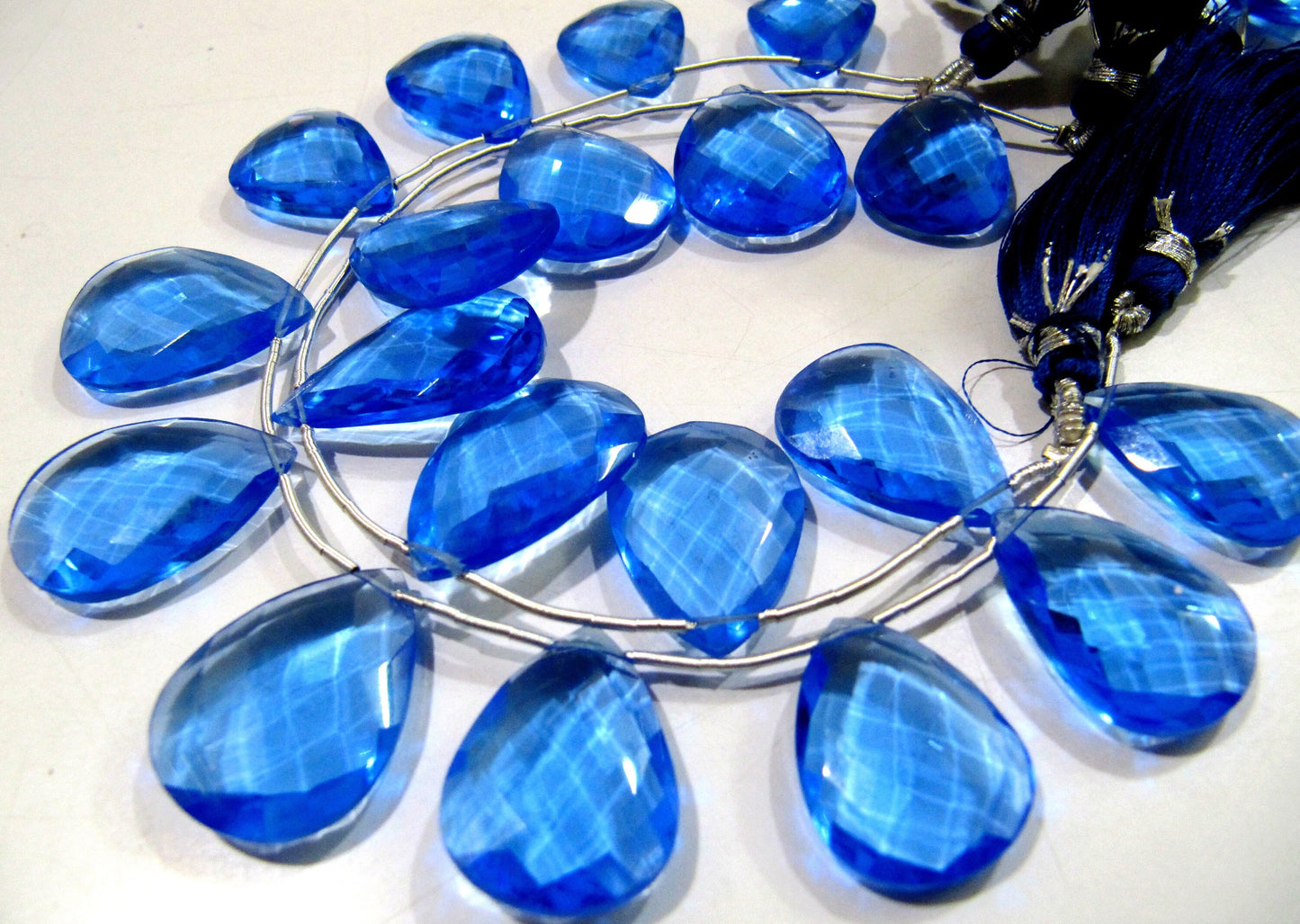London Blue Topaz Faceted Pear Shape Beads / Hydro Quartz Blue Topaz Beads / Side Drilled / Size 16x21mm to 18x25mm Strand 8 inches long