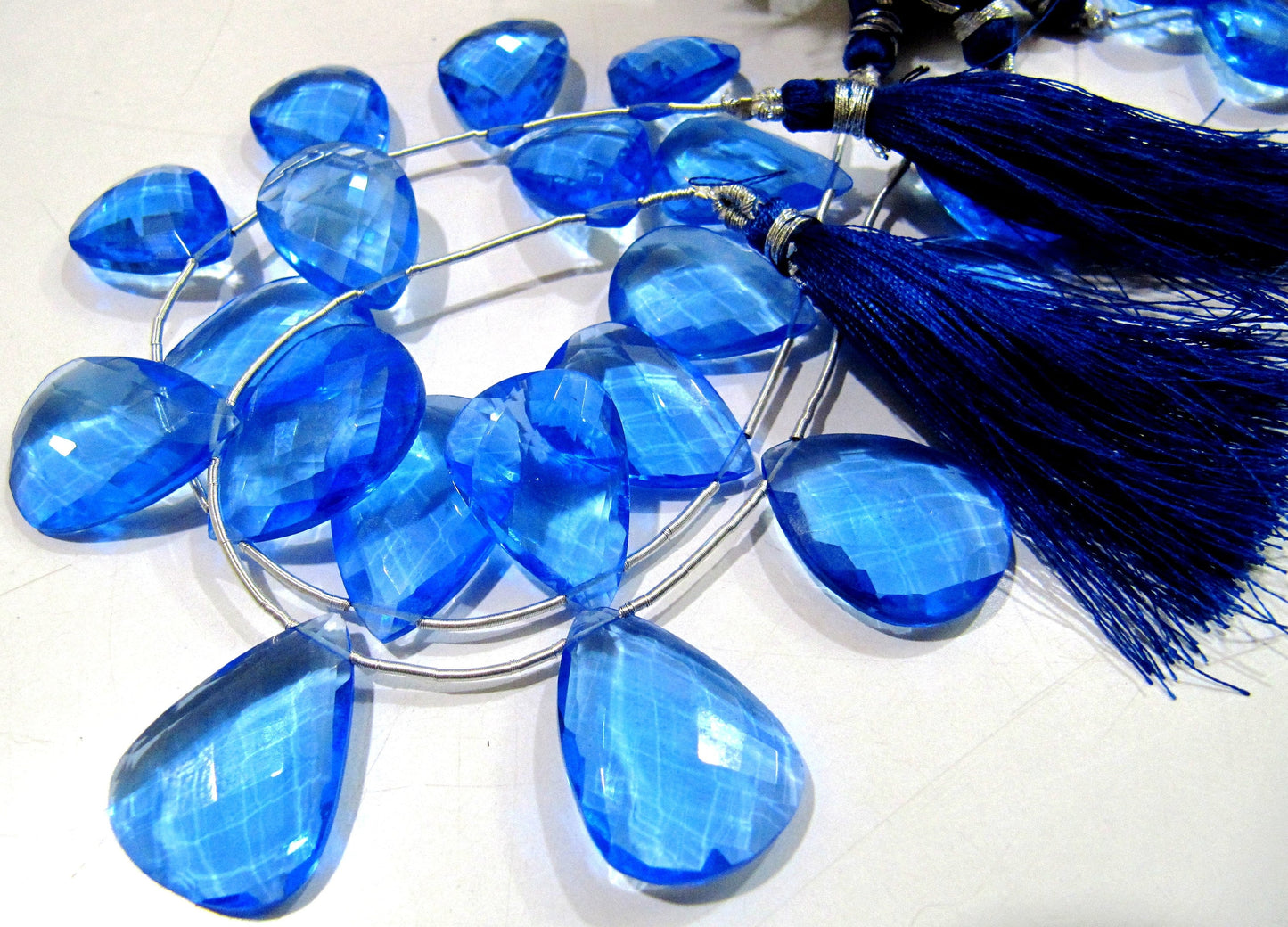 London Blue Topaz Faceted Pear Shape Beads / Hydro Quartz Blue Topaz Beads / Side Drilled / Size 16x21mm to 18x25mm Strand 8 inches long
