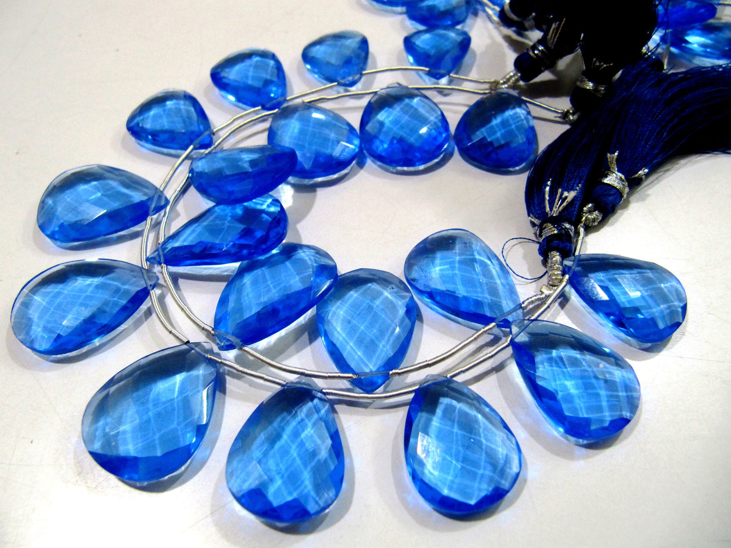 London Blue Topaz Faceted Pear Shape Beads / Hydro Quartz Blue Topaz Beads / Side Drilled / Size 16x21mm to 18x25mm Strand 8 inches long