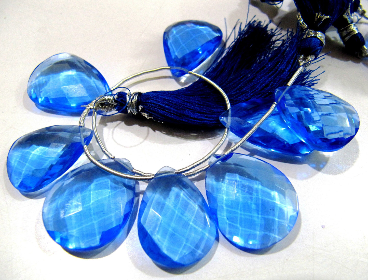London Blue Topaz Faceted Pear Shape Beads / Hydro Quartz Blue Topaz Beads / Side Drilled / Size 16x21mm to 18x25mm Strand 8 inches long