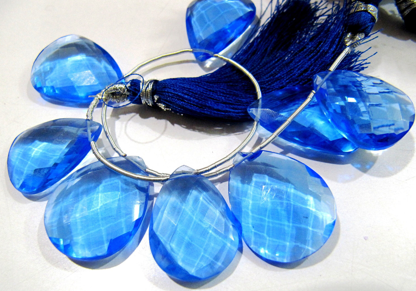 London Blue Topaz Faceted Pear Shape Beads / Hydro Quartz Blue Topaz Beads / Side Drilled / Size 16x21mm to 18x25mm Strand 8 inches long