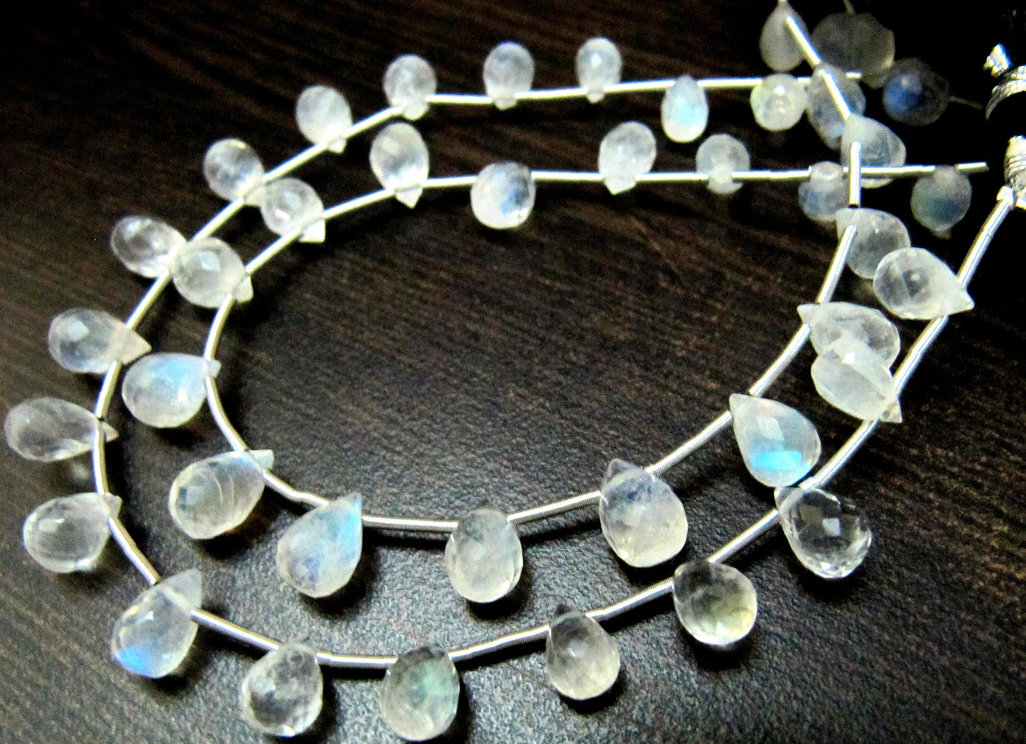AAA Quality Genuine White Rainbow Moonstone Faceted Drop Shape Blue Flashy Moonstone Beads / Size 6x8mm to 8x10mm/ Strand 8 inch long