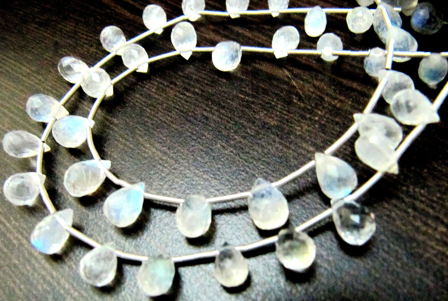 AAA Quality Genuine White Rainbow Moonstone Faceted Drop Shape Blue Flashy Moonstone Beads / Size 6x8mm to 8x10mm/ Strand 8 inch long