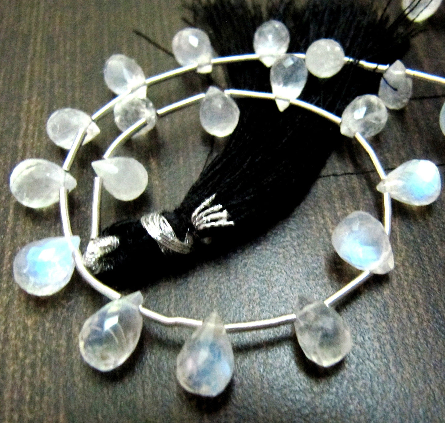 AAA Quality Genuine White Rainbow Moonstone Faceted Drop Shape Blue Flashy Moonstone Beads / Size 6x8mm to 8x10mm/ Strand 8 inch long