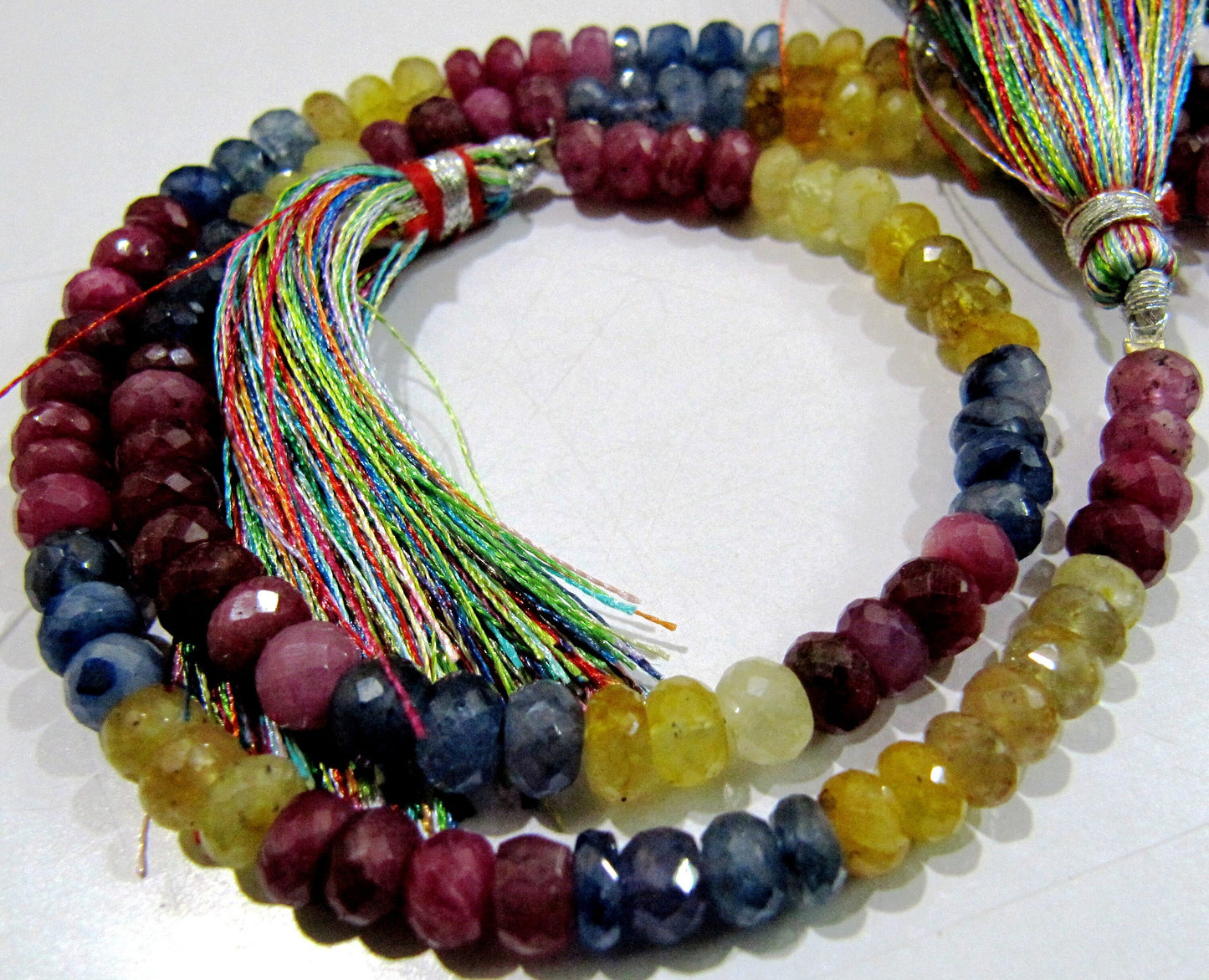 AAA Quality Natural Multi Sapphire Beads Rondelle Faceted Multi Sapphire Beads Size 5 to 7mm Strand 8" long Micro Faceted Precious Beads