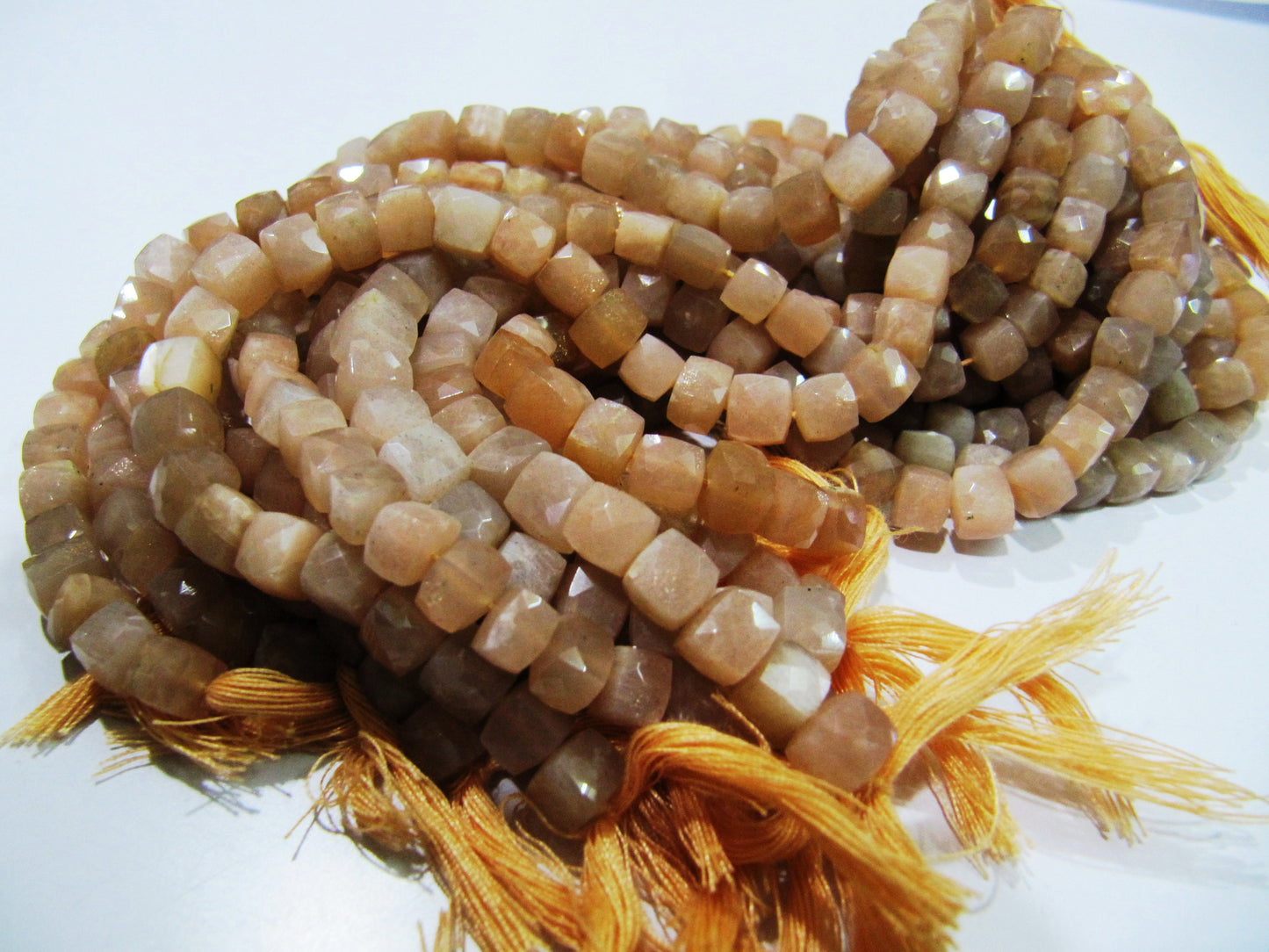 Top Quality Moonstone 3D Box beads,Peach color Moonstone Faceted Cube Beads 6 to 7mm size,Superfine Cut and Polished Beads String 8inch Long