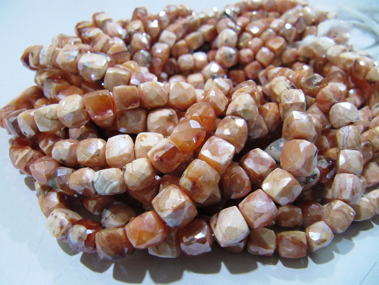 Natural Carnelian Beads / 6-7mm Size AB Coated Carnelian Beads/ Faceted 3D Cube Shape Genuine Carnelian Beads/ Strand 8 inch long