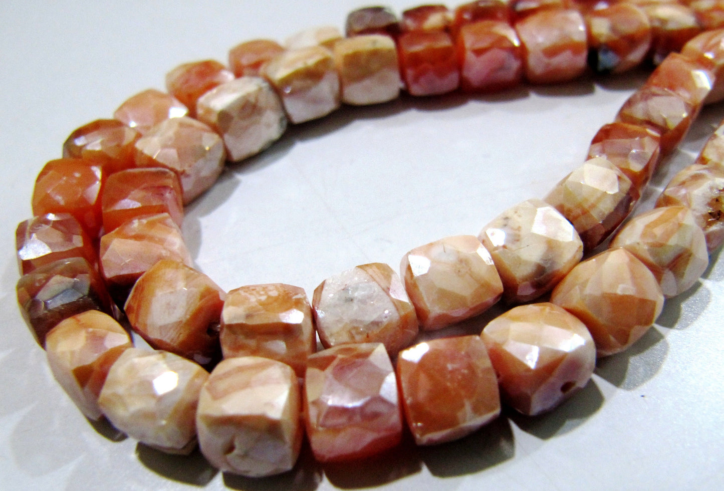 Natural Carnelian Beads / 6-7mm Size AB Coated Carnelian Beads/ Faceted 3D Cube Shape Genuine Carnelian Beads/ Strand 8 inch long
