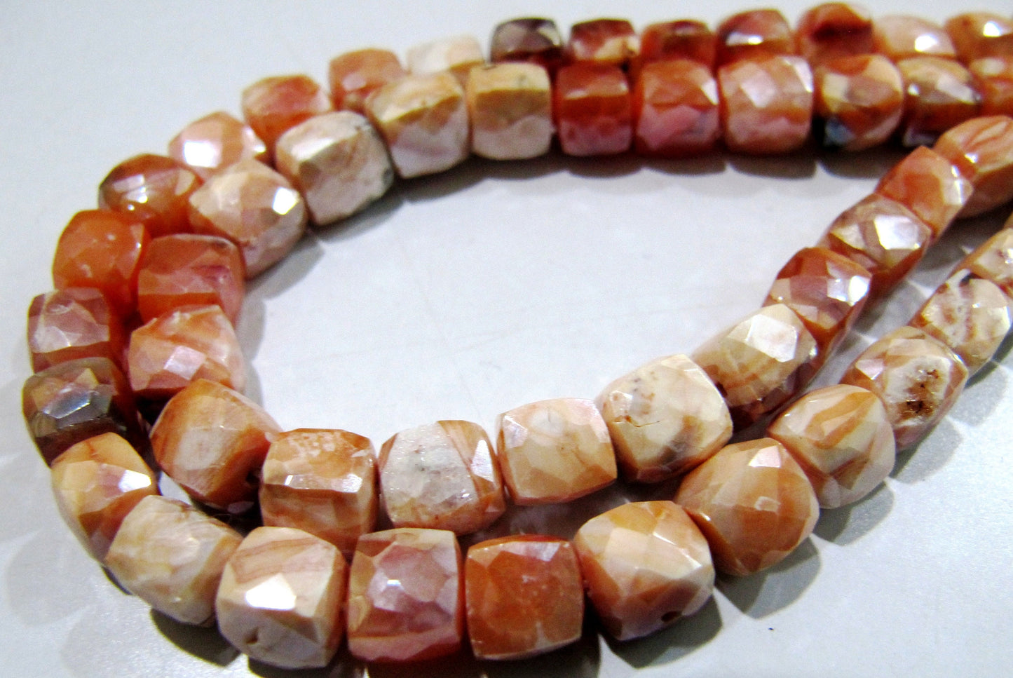 Natural Carnelian Beads / 6-7mm Size AB Coated Carnelian Beads/ Faceted 3D Cube Shape Genuine Carnelian Beads/ Strand 8 inch long