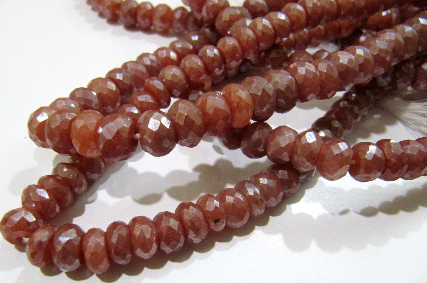 Natural Red Silverite Quartz Beads  Rondelle Faceted Silverite Chalcedony Beads Size 8-9 mm Strand 8 inch long Silver Coated Beads