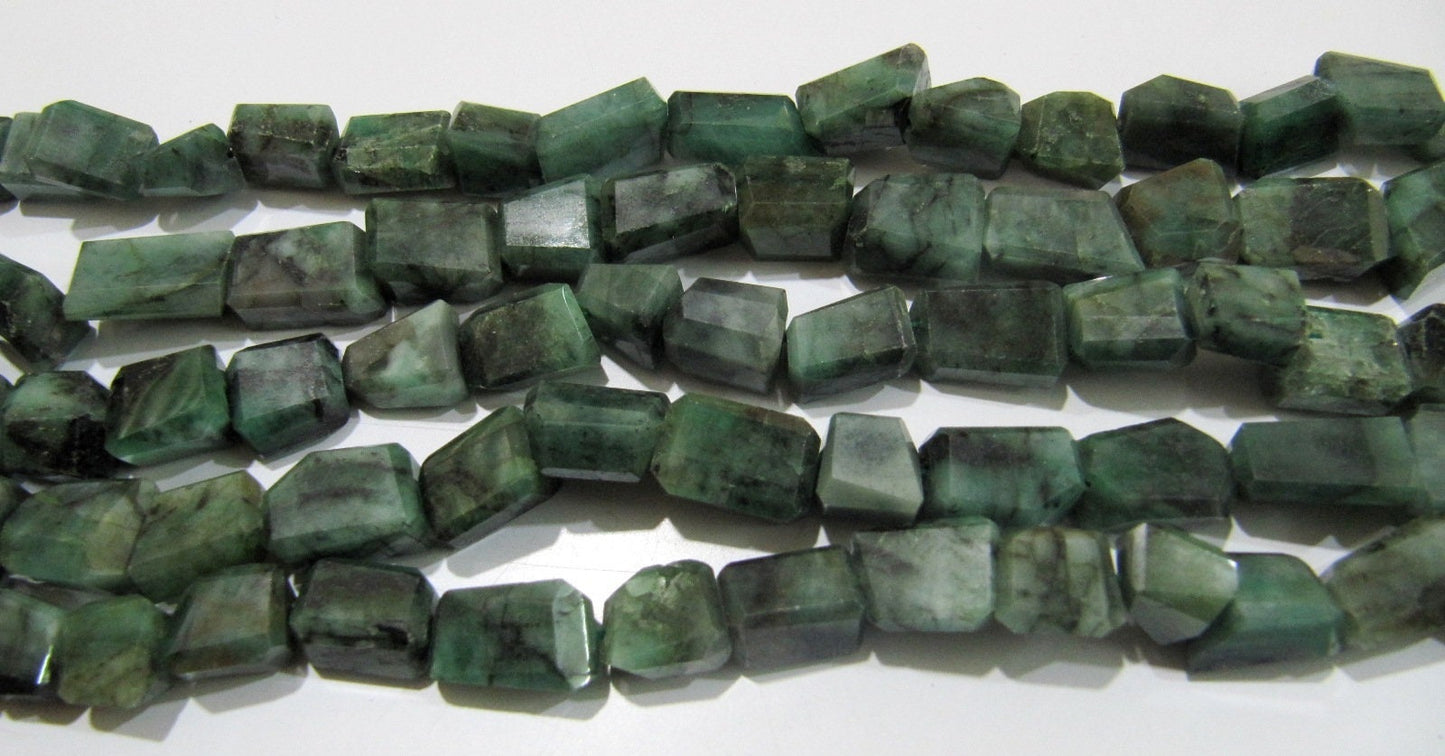 Genuine Emerald Nugget Shape Beads , Laser Cut Natural Emerald Tumbled Beads 8 to 14mm Strand 8 inches Precious Gemstone Beads