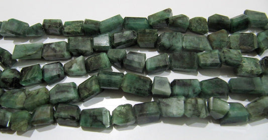 Genuine Emerald Nugget Shape Beads , Laser Cut Natural Emerald Tumbled Beads 8 to 14mm Strand 8 inches Precious Gemstone Beads