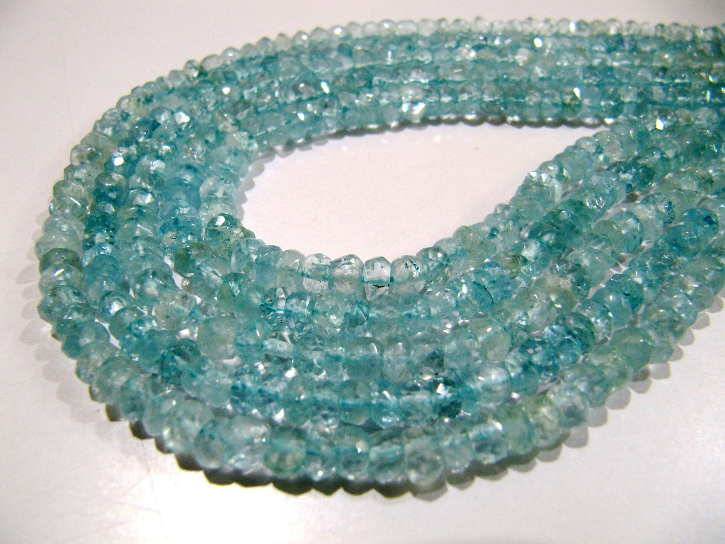 AAA Quality Natural Aquamarine Rondelle Faceted Beads, Gemstone 5-6mm Beads Strand 13 Inches long, Sky Blue Color Gemstone Beads.