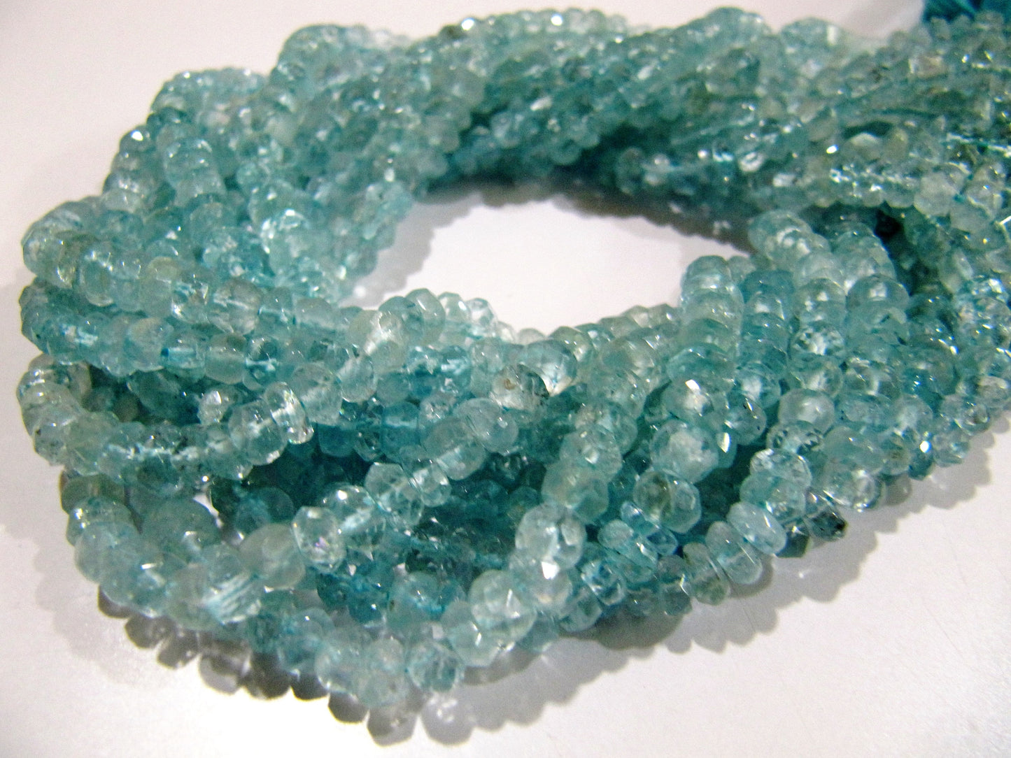 AAA Quality Natural Aquamarine Rondelle Faceted Beads, Gemstone 5-6mm Beads Strand 13 Inches long, Sky Blue Color Gemstone Beads.