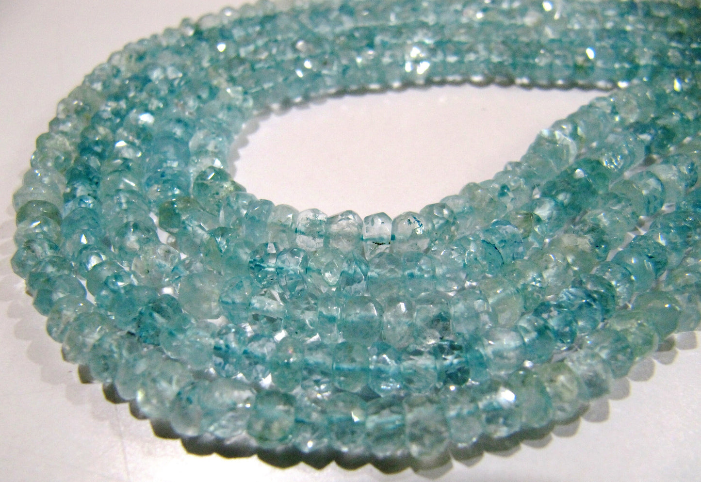 AAA Quality Natural Aquamarine Rondelle Faceted Beads, Gemstone 5-6mm Beads Strand 13 Inches long, Sky Blue Color Gemstone Beads.