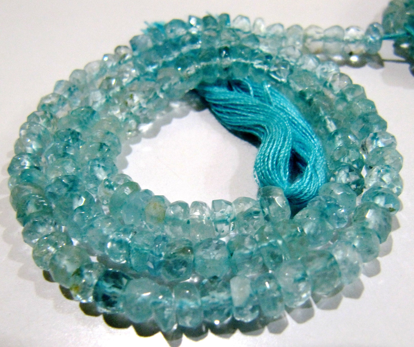 AAA Quality Natural Aquamarine Rondelle Faceted Beads, Gemstone 5-6mm Beads Strand 13 Inches long, Sky Blue Color Gemstone Beads.