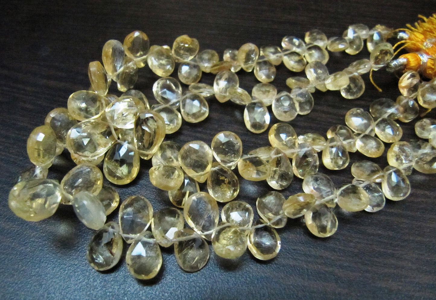 Natural Faceted Pear Shape Citrine Beads / 5x8mm to 9x13mm Size Citrine Briolette Beads / Strand 8 inches long / Wholesale Rate With Tassels
