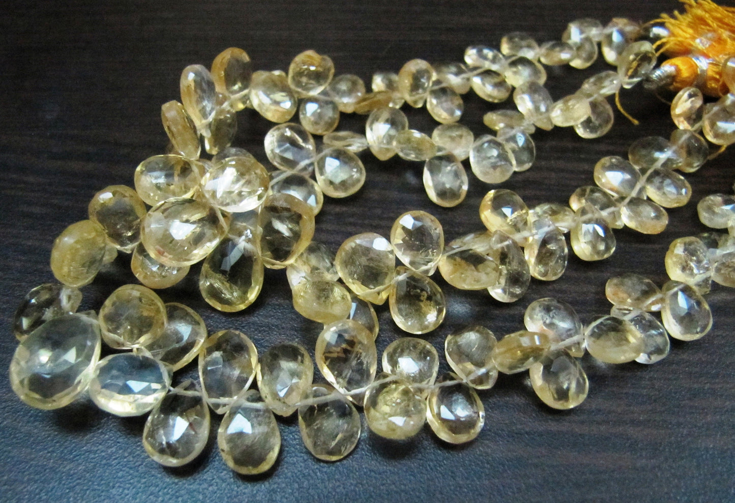 Natural Faceted Pear Shape Citrine Beads / 5x8mm to 9x13mm Size Citrine Briolette Beads / Strand 8 inches long / Wholesale Rate With Tassels