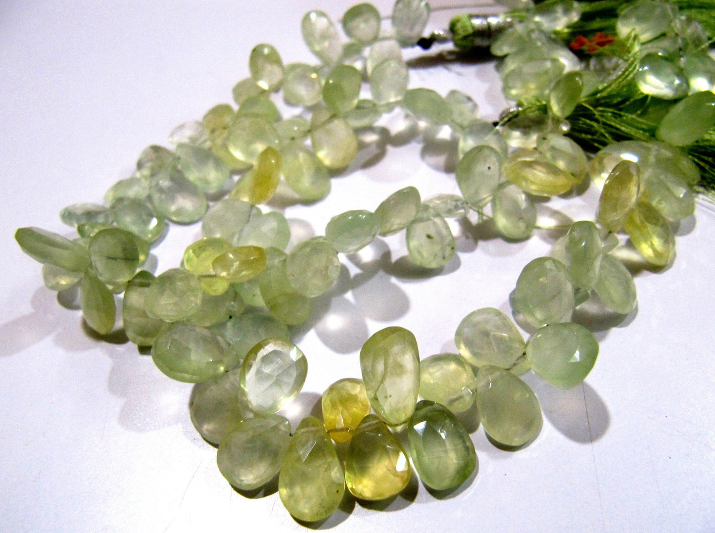 Natural Prehnite Faceted Pear Shape  Beads / Flat Drop Shape approx. 7x12mm Size Prehnite Beads Strand 8 inch long Unique Gemstone Beads