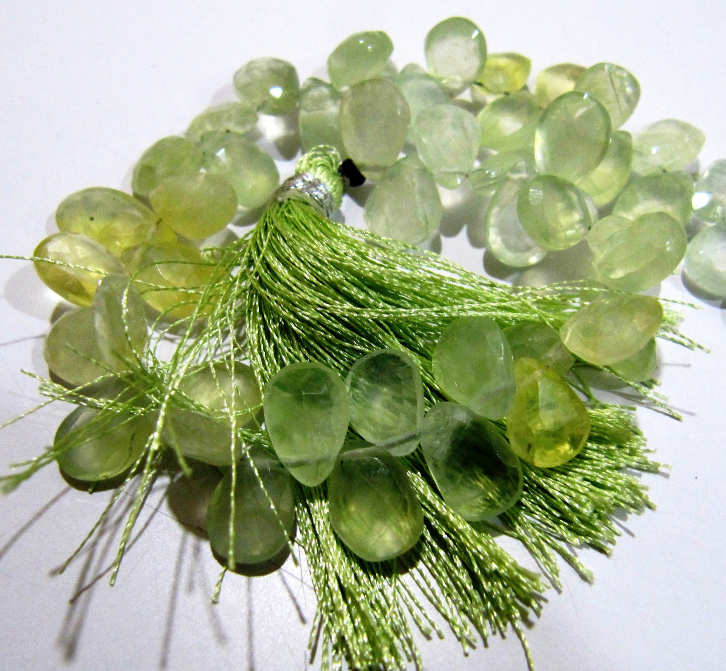 Natural Prehnite Faceted Pear Shape  Beads / Flat Drop Shape approx. 7x12mm Size Prehnite Beads Strand 8 inch long Unique Gemstone Beads
