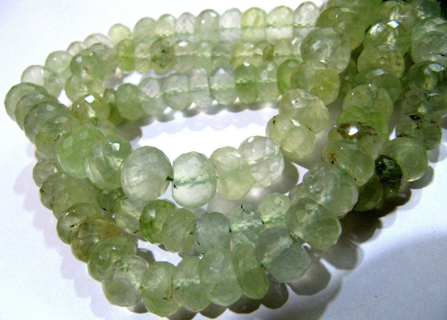 Natural Prehnite Rondelle Faceted Beads 10 mm Size Genuine Prehnite Beads Strand 10 inches long Wholesale Prices Jewelry making bead