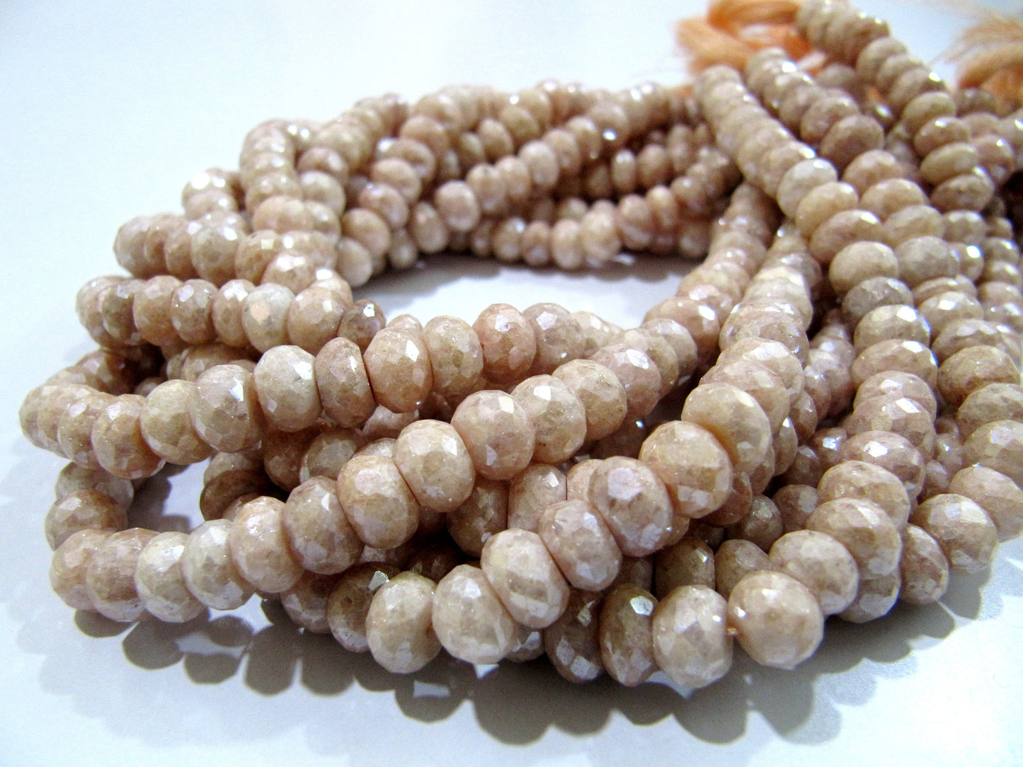 Mystic Coated Peach Silverite Beads / Rondelle Faceted Silverite Chalcedony Beads / Size 7-8mm / Strand 8 inch long Silver Coated
