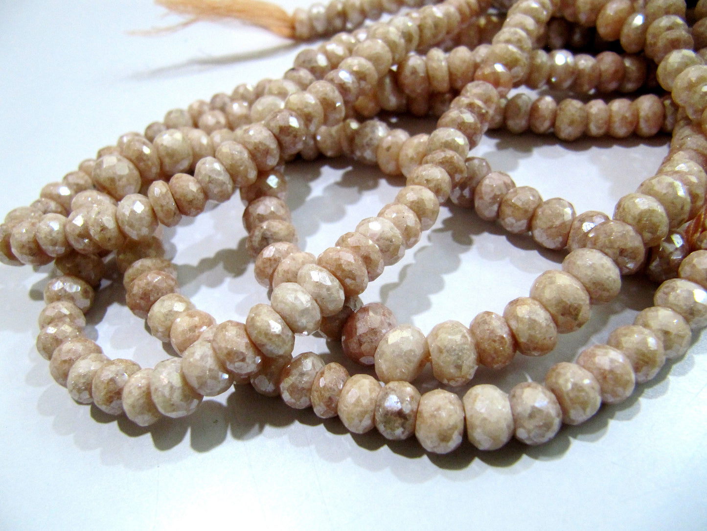 Mystic Coated Peach Silverite Beads / Rondelle Faceted Silverite Chalcedony Beads / Size 7-8mm / Strand 8 inch long Silver Coated