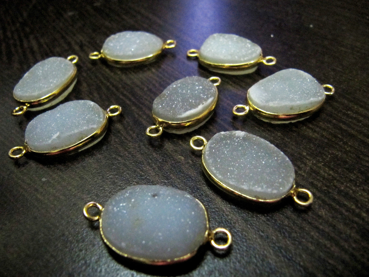 Set Of 2 Piece Natural White Druzy Oval Shape Connector  10x15mm to 14x20mm  Bezel , Gemstone Connector  Double Loop Bezel Wholesale Prices