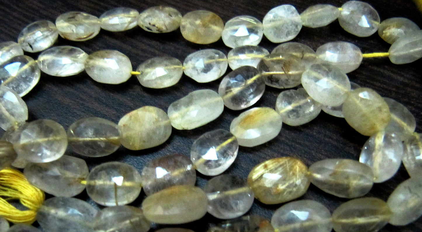 Natural Golden Rutilated Quartz Oval Faceted Briolette Beads 10 to 12mm Rutile Quartz Untreated Gemstone sold per strand 13 inch long
