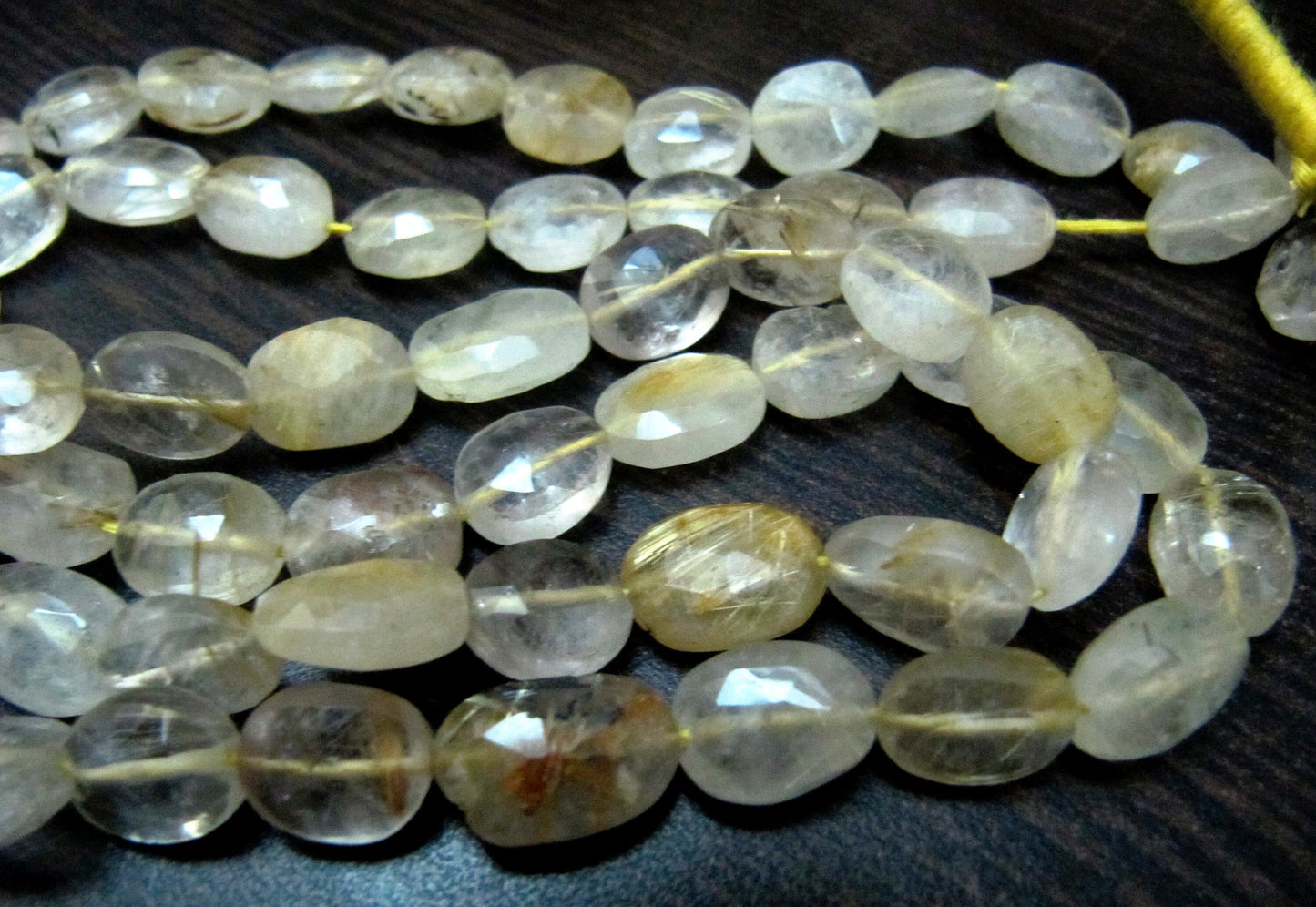 Natural Golden Rutilated Quartz Oval Faceted Briolette Beads 10 to 12mm Rutile Quartz Untreated Gemstone sold per strand 13 inch long