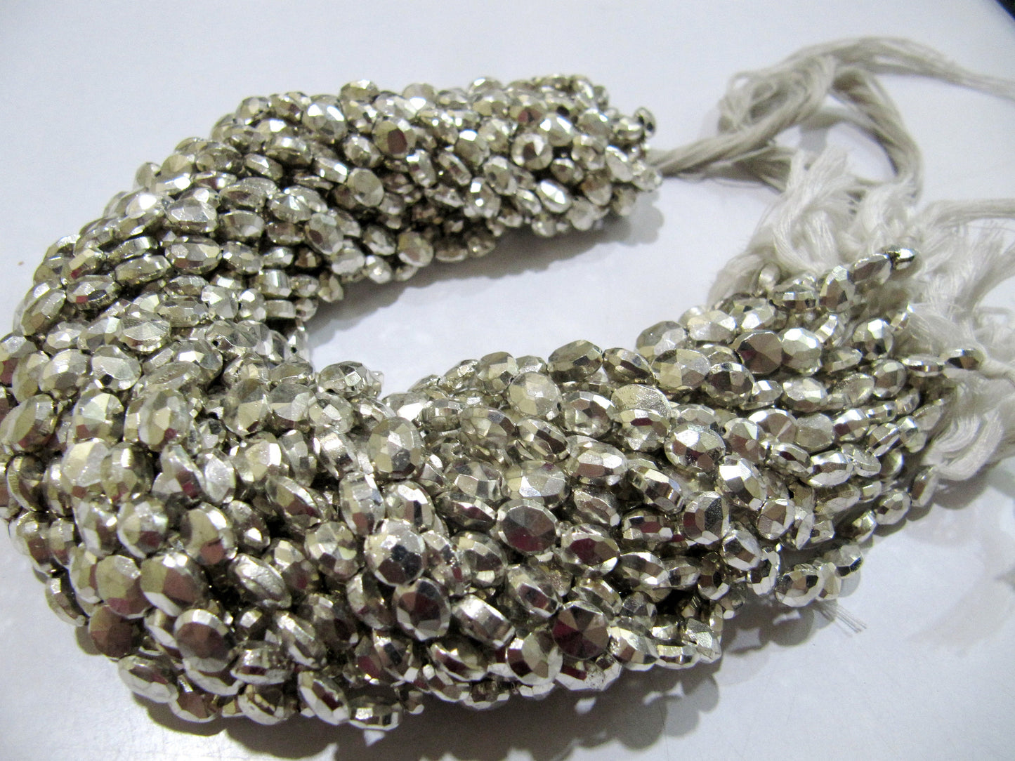 Natural Silver Pyrite Beads Oval Faceted Silver Coated Pyrite Beads 5x7mm to 6x8mm Size Beads Strand 9 inches long  wholesale Prices