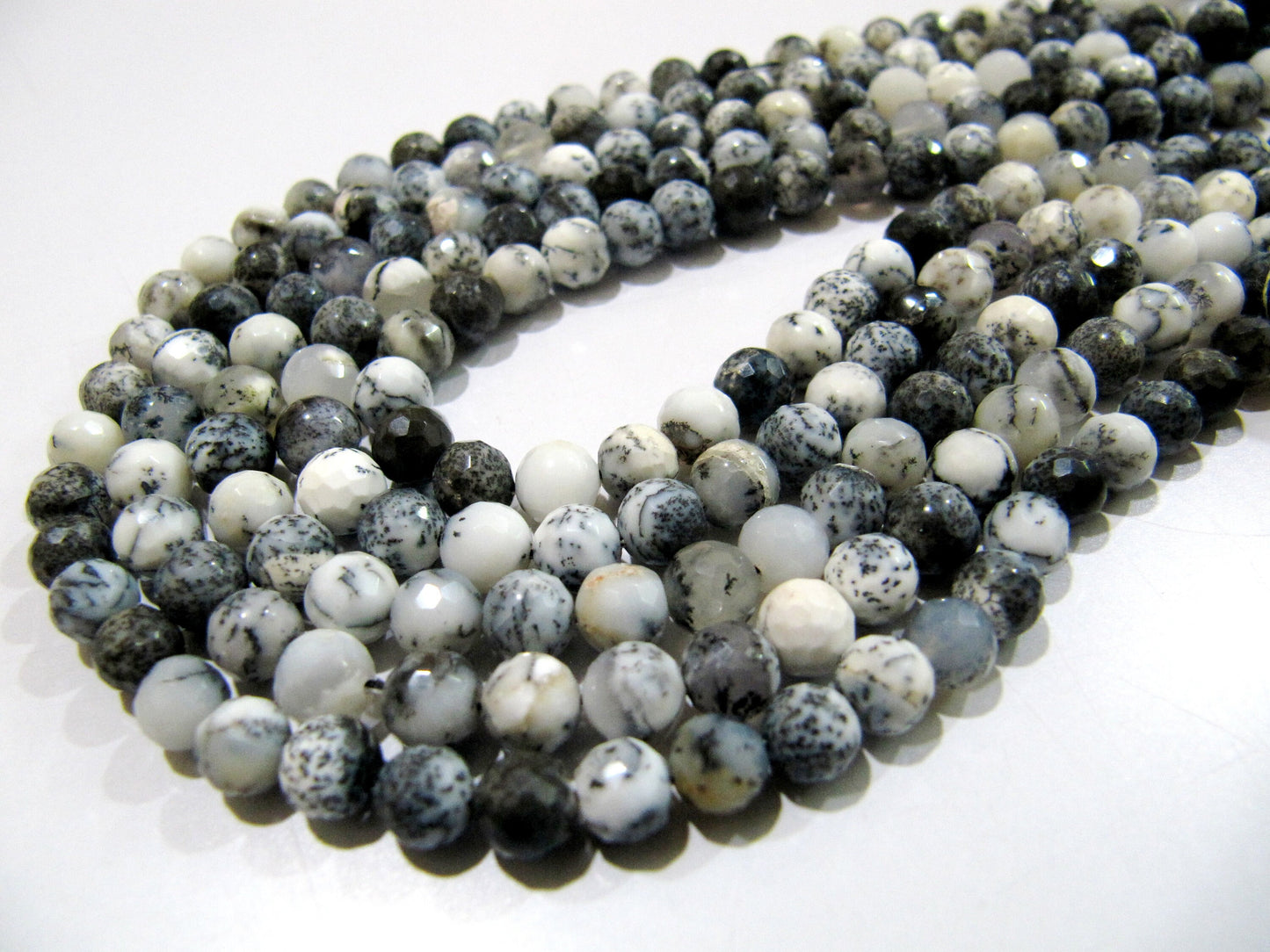 Natural Dendrite Opal Round Faceted Beads 5-6mm Strand 10 inch long Semi Precious Gemstone Beads Top Quality Healing Gems