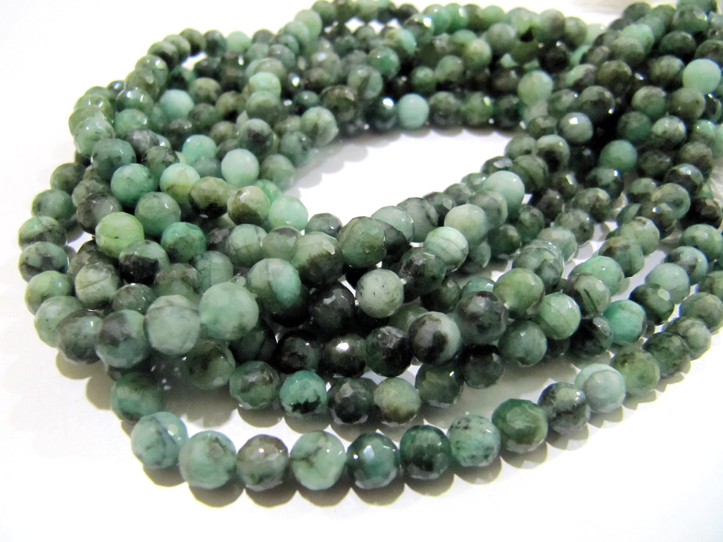 Natural Emerald Shaded Beads 5-6mm , Round Faceted Emerald Beads  Strand 13 inches long , Precious Gemstone Beads.