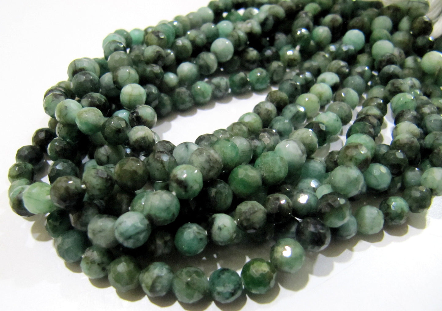 Natural Emerald Shaded Beads 5-6mm , Round Faceted Emerald Beads  Strand 13 inches long , Precious Gemstone Beads.