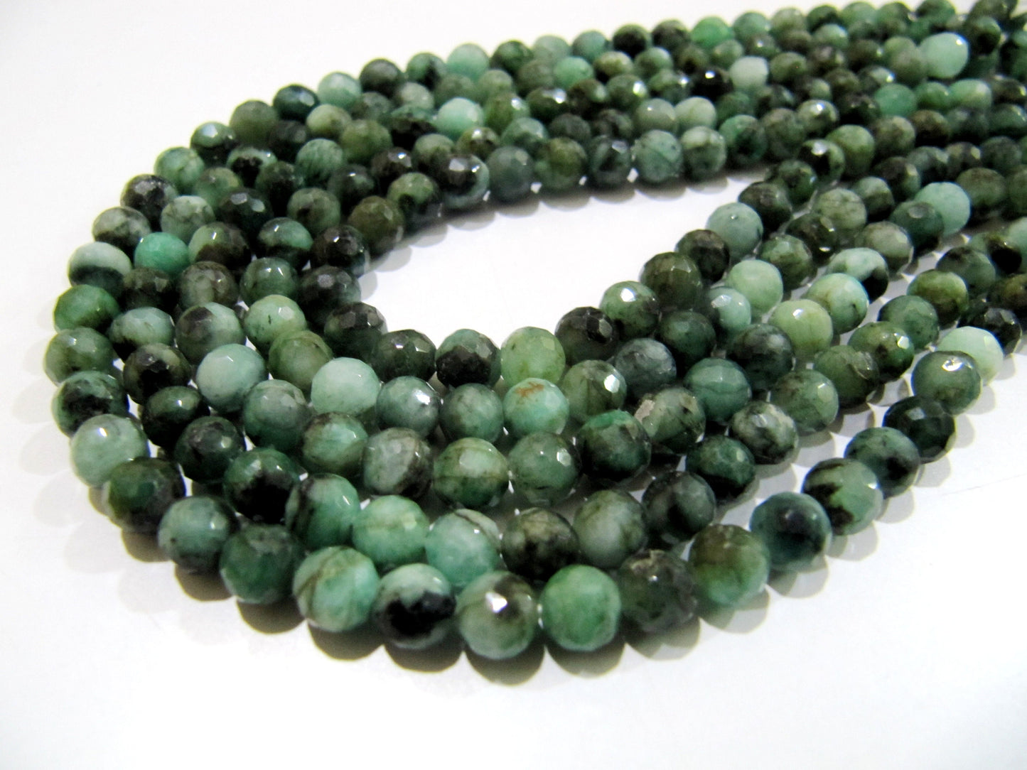Natural Emerald Shaded Beads 5-6mm , Round Faceted Emerald Beads  Strand 13 inches long , Precious Gemstone Beads.