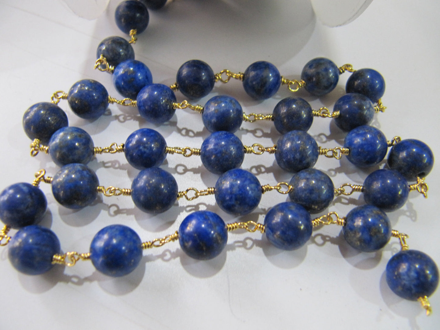 3 Feet-Lapis Lazuli Round Plain 8 to 9mm beads Rosary Chain, Chinese Lapis Beaded Chain Big Size,Wire Wrapped Chain, Wholesale Rates