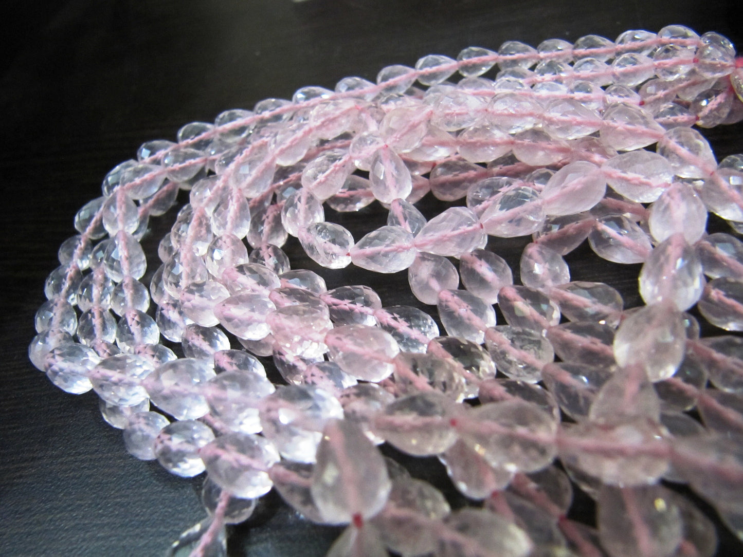 Best Quality Natural Rose Quartz Faceted Drops, Straight Drilled Beads Strand 8 inches long, Size 5x7mm to 6x9mm Beads Wholesale Prices