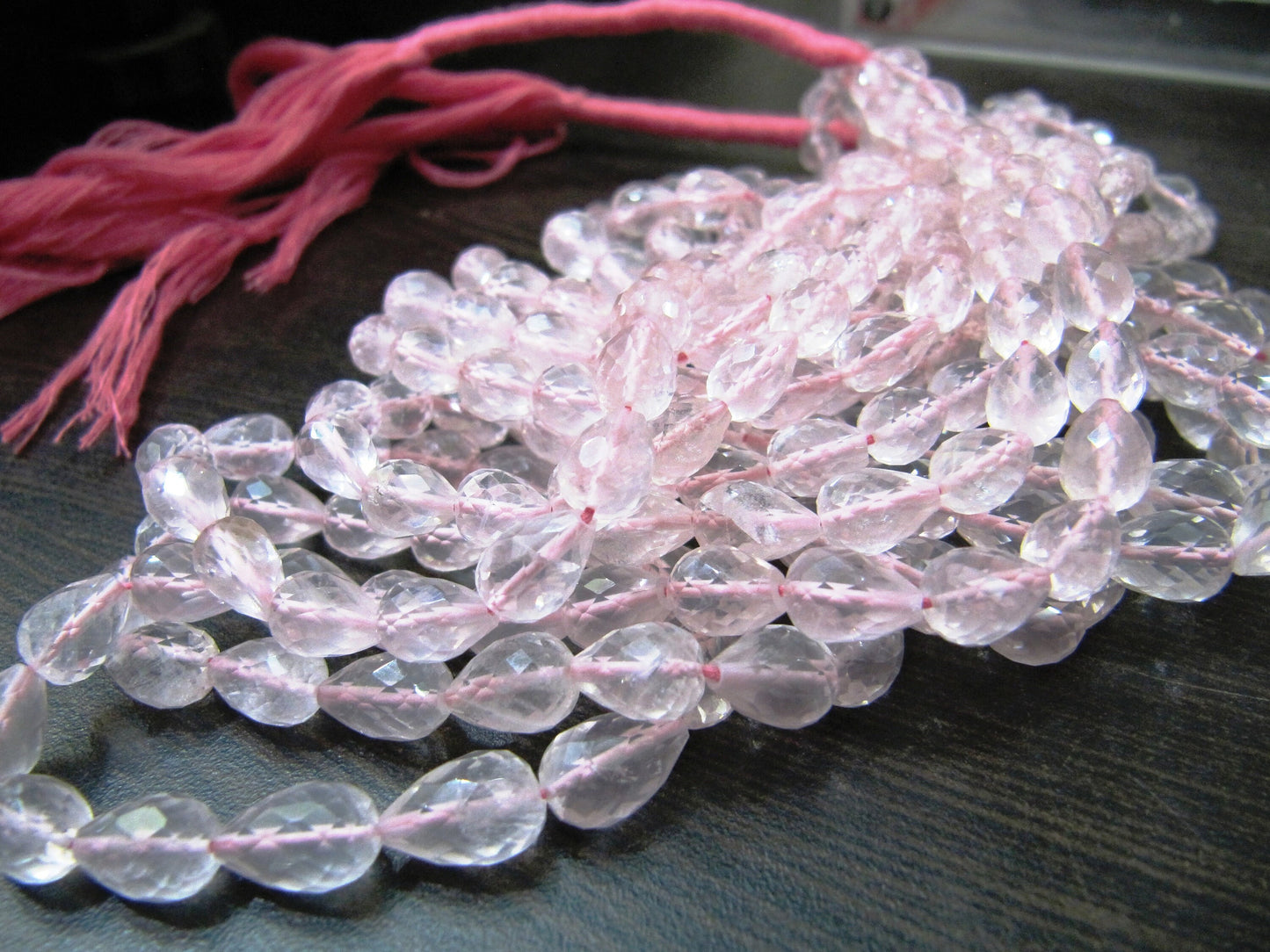 Best Quality Natural Rose Quartz Faceted Drops, Straight Drilled Beads Strand 8 inches long, Size 5x7mm to 6x9mm Beads Wholesale Prices