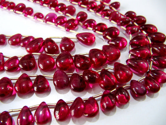 AAA Quality Ruby Smooth Flat Tear Drops 5x7mm to 10x14mm,Imitation Ruby Pear Shape beads,Lab Creaated Ruby Strand 6inch Long-