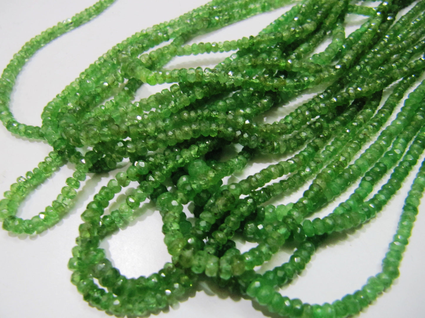 Tsavorite Garnet Beads 2.5mm to 4mm size, Rondelle faceted beads Strands 8 inches Long Sold per strand. Natural Beads for Precious Jewelry