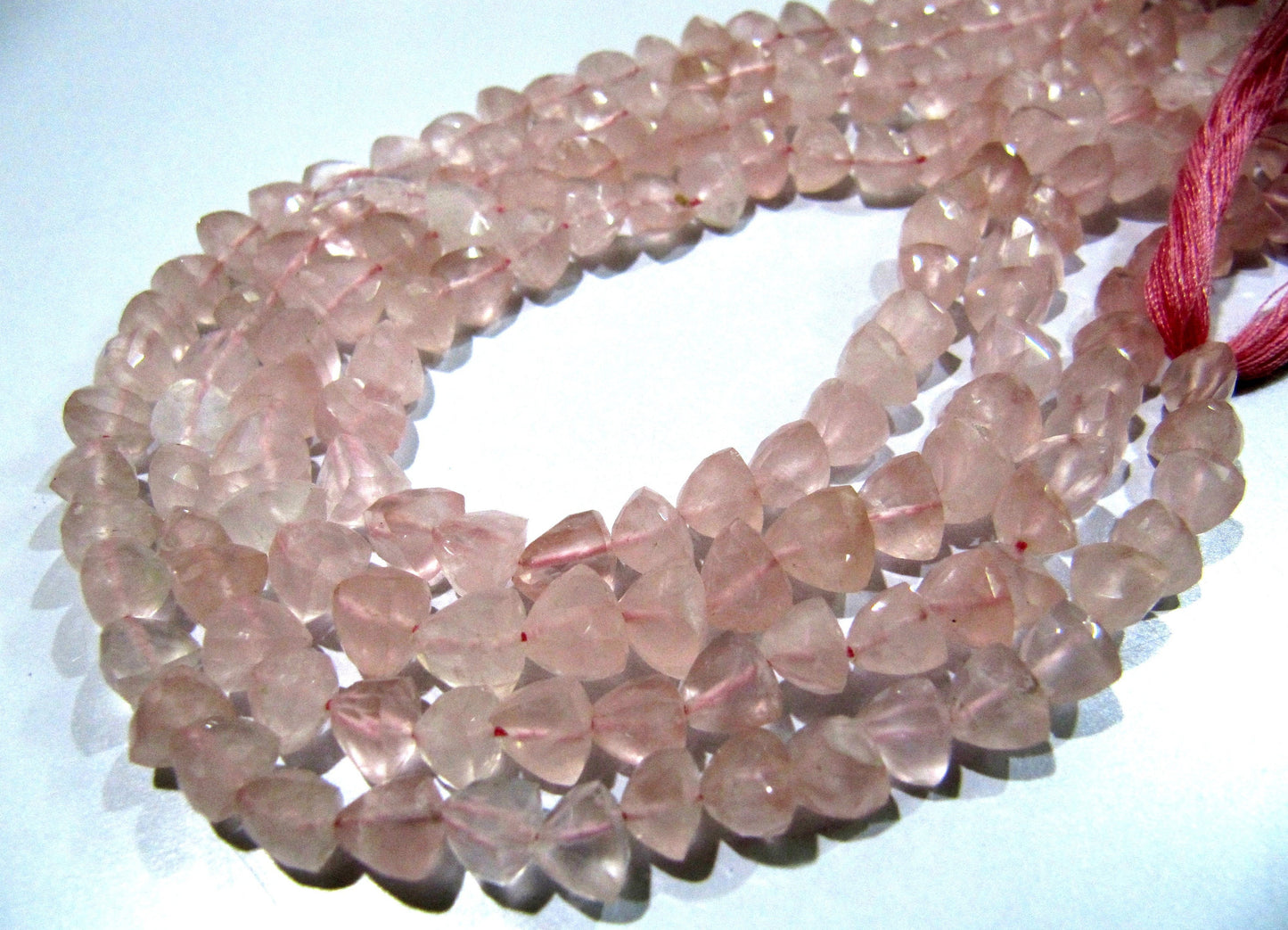 Beautiful Pyramid Shape Rose Quartz Beads Natural Rose Quartz Gemstone Beads Size 6-7mm Strand 10 inch long Faceted Triangle Beads