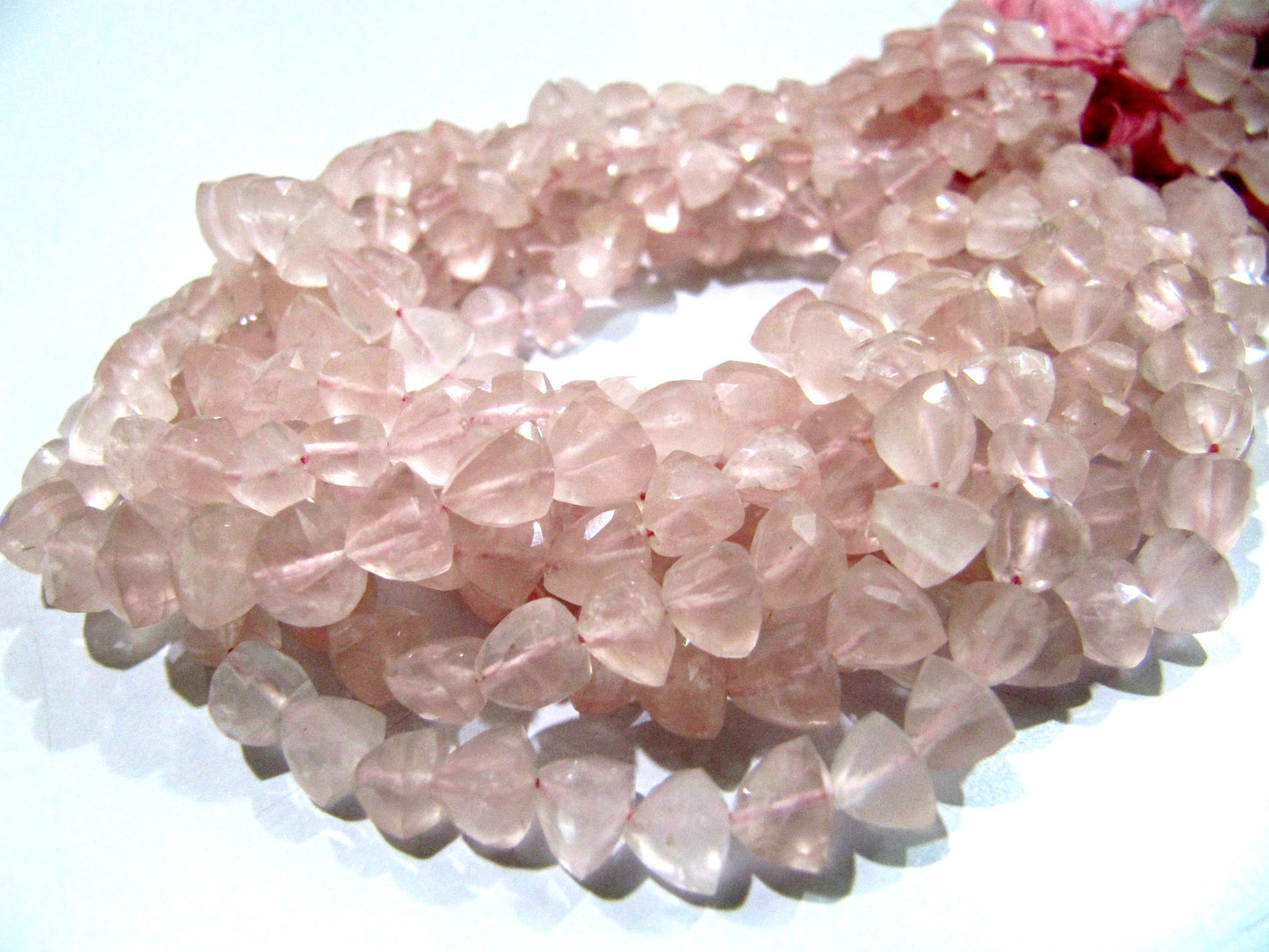 Beautiful Pyramid Shape Rose Quartz Beads Natural Rose Quartz Gemstone Beads Size 6-7mm Strand 10 inch long Faceted Triangle Beads